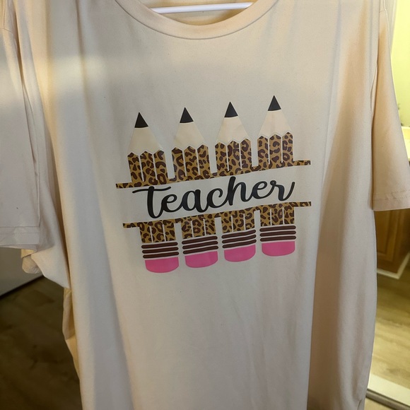 Pink and Cream Short Sleeve Tee with Pencil Design - Picture 1 of 2